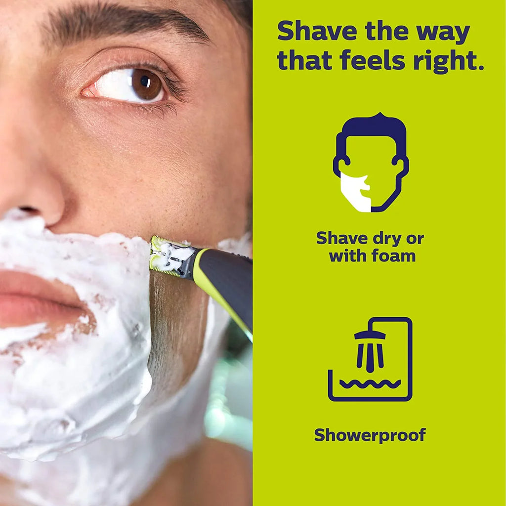 Philips Norelco OneBlade Face + Body Hybrid Electric Trimmer and Shaver QP2630/70 - Midnight Green, & Silver
