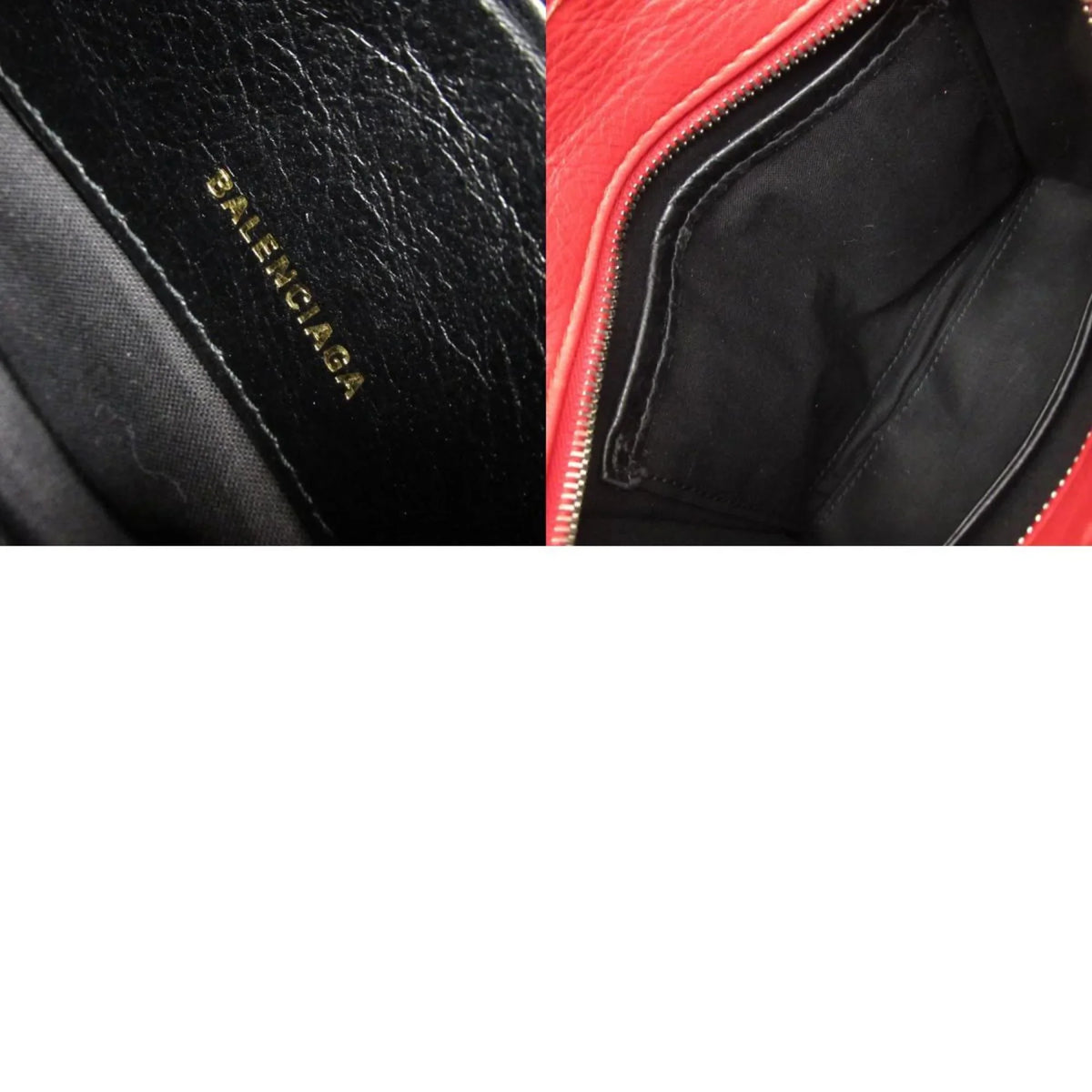 Pre-Owned BALENCIAGA Handbag Shoulder Bag Bazaar Shopper XXS Leather Red Silver Ladies (Good)