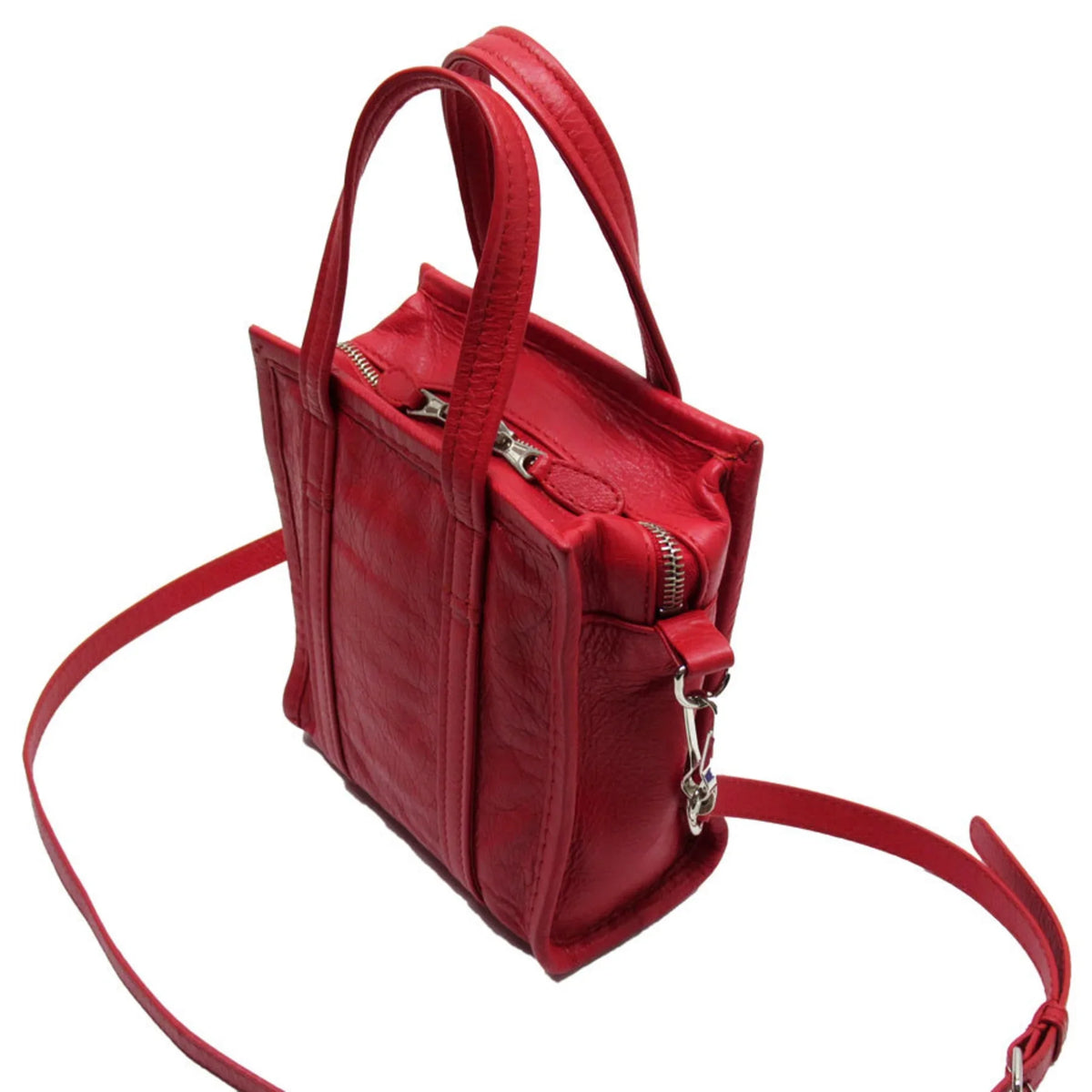 Pre-Owned BALENCIAGA Handbag Shoulder Bag Bazaar Shopper XXS Leather Red Silver Ladies (Good)