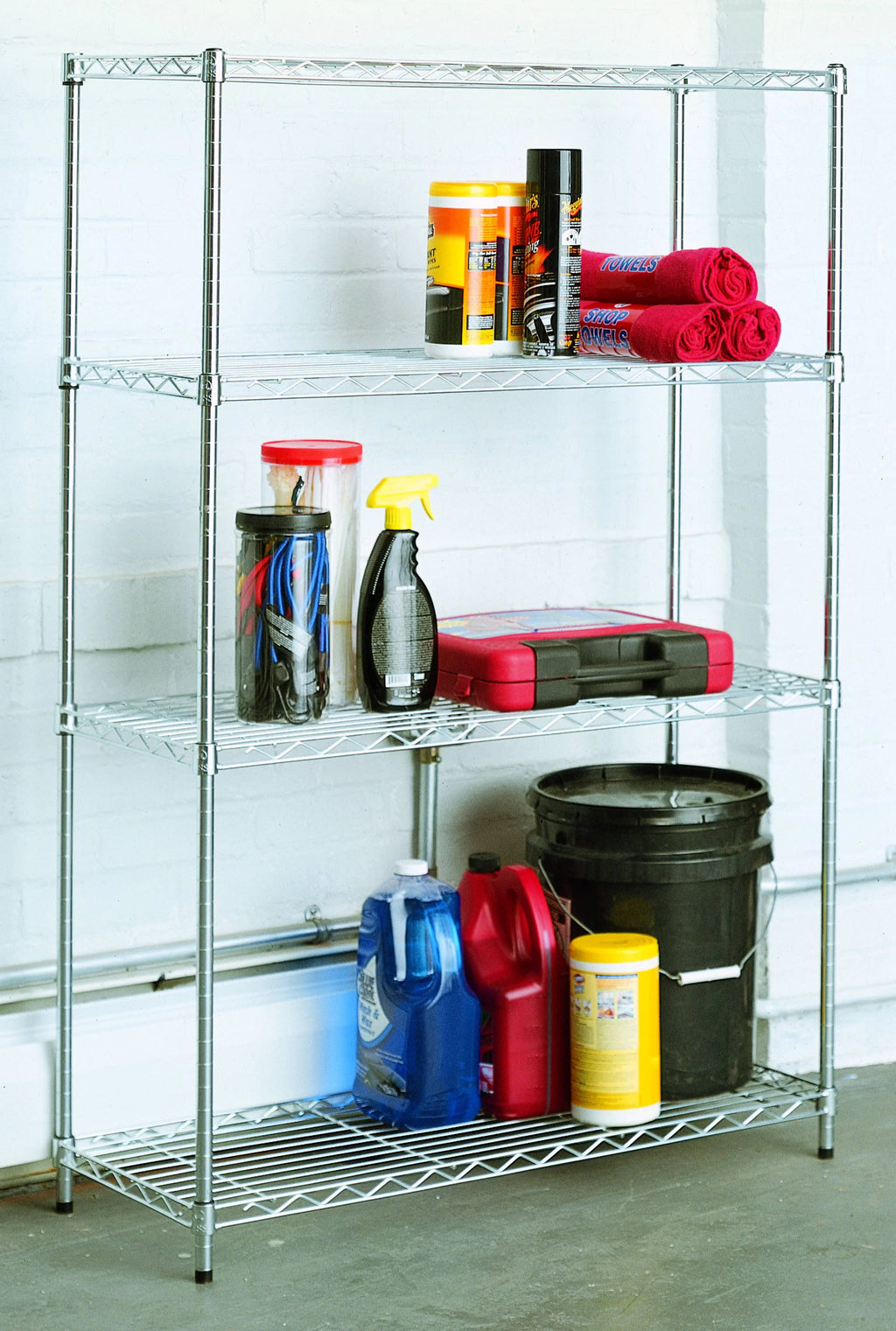 HSS 4 Tier Steel Wire Shelf Unit 14"Dx36"Wx54"H Chrome, Capacity 1000 lbs