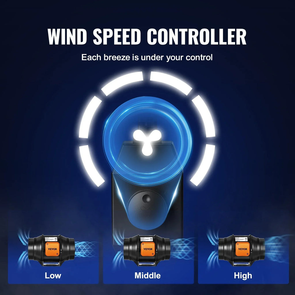 VEVOR 6 Unit Inline Duct Fan HVAC Exhaust Blower Kit AC Variable Speed Control