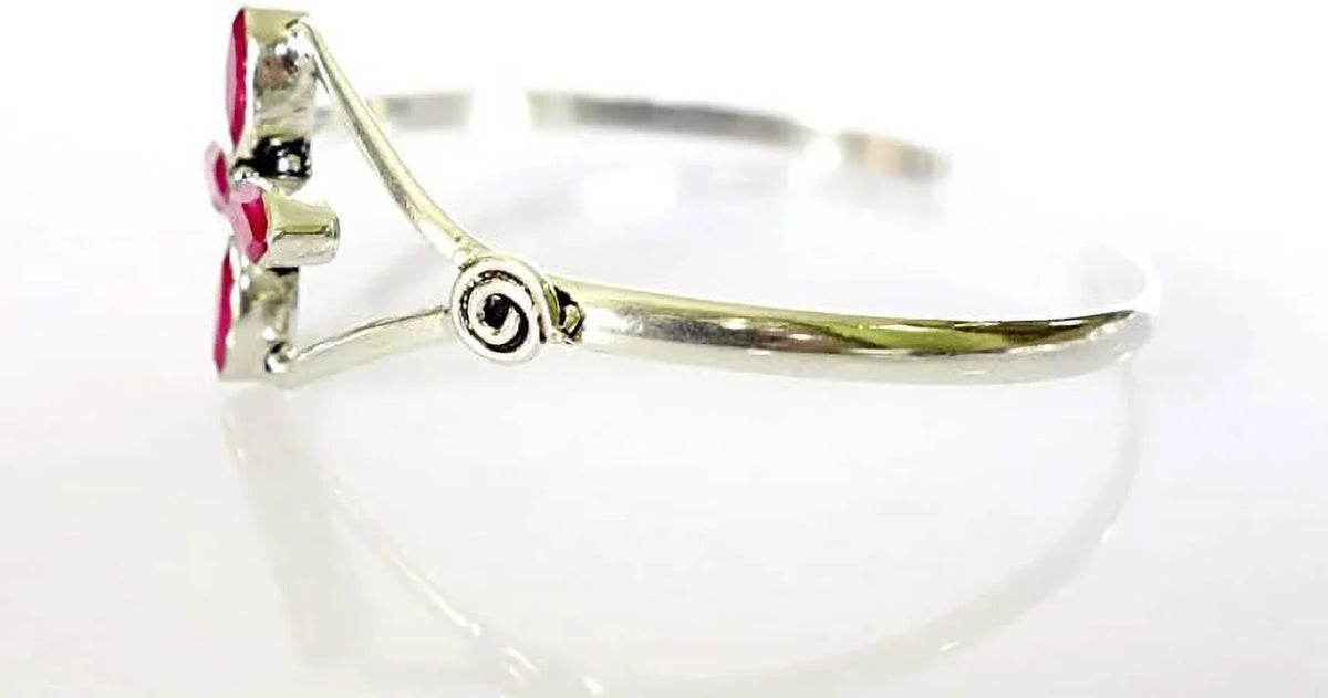 Silver Plated Cuff Bracelet for Women, Natural Red Ruby Gemstone Handmade Modern Designer Tribal Bohemian Design Fashion Bracelet, Party Boho Jewelry