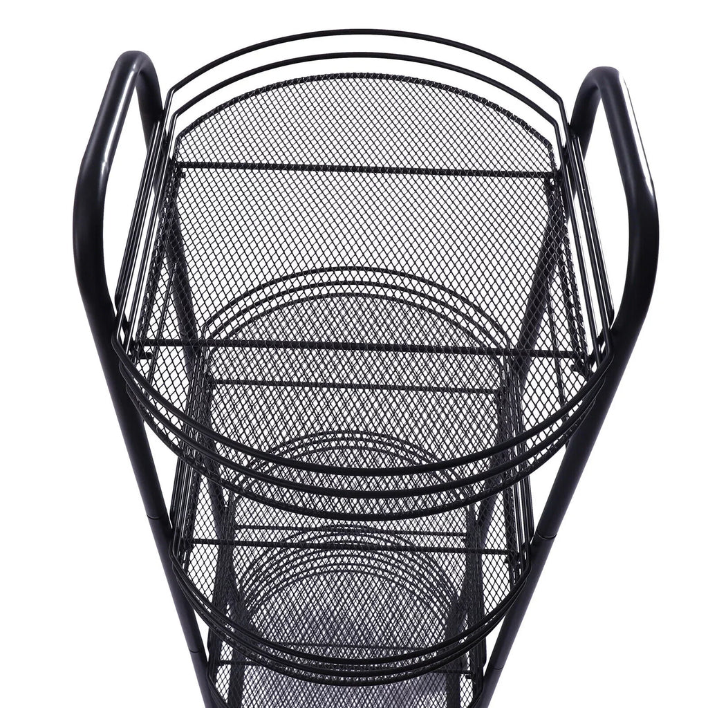 4 Tier Rolling Cart, Kitchen Storage Organizer Utility Cart, Metal Basket Storage Art Trolley Carts with Wheels, Dark