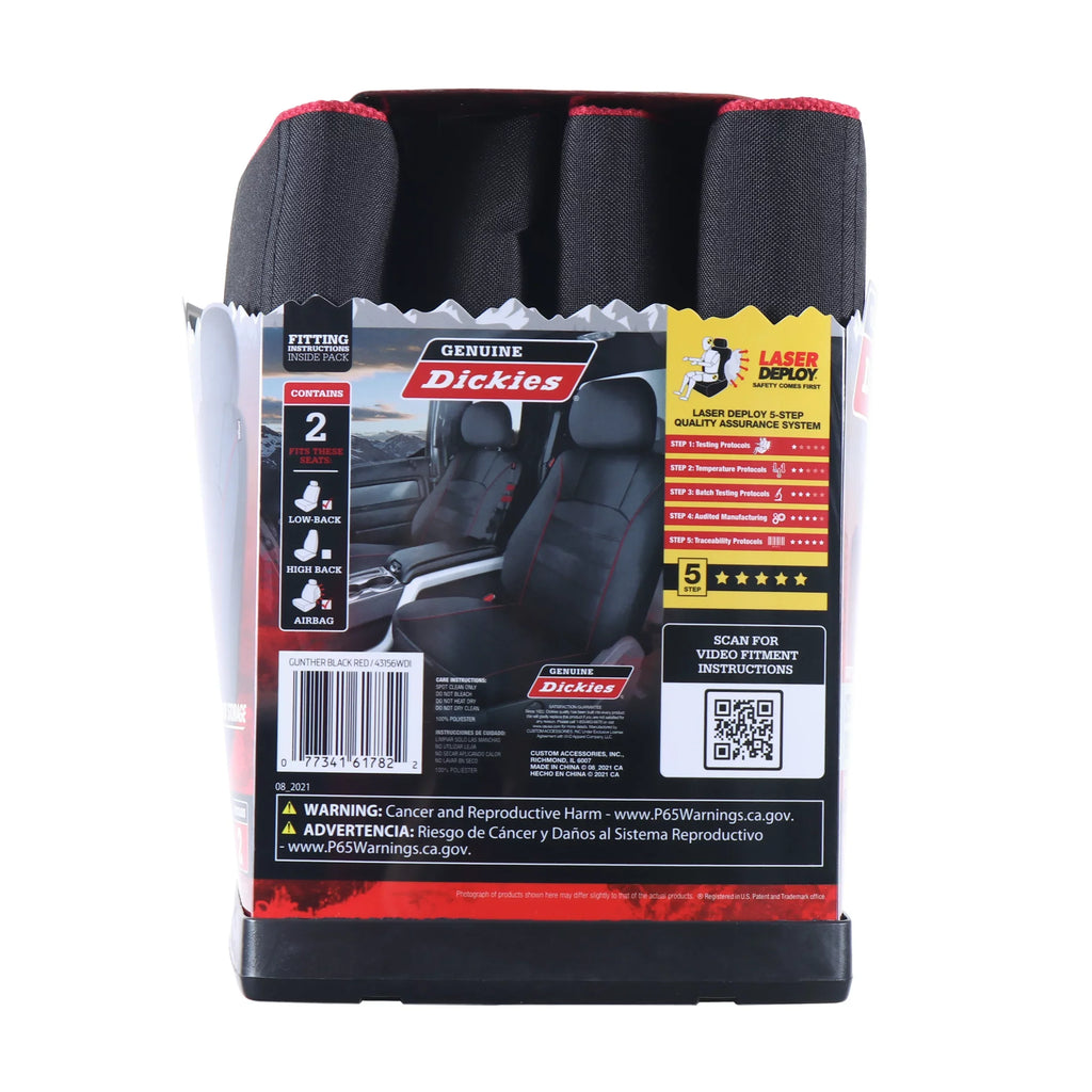 Genuine Dickies 2 Piece Universal Front Car Seat Covers with Storage - Midnight and Red, 43156WDI