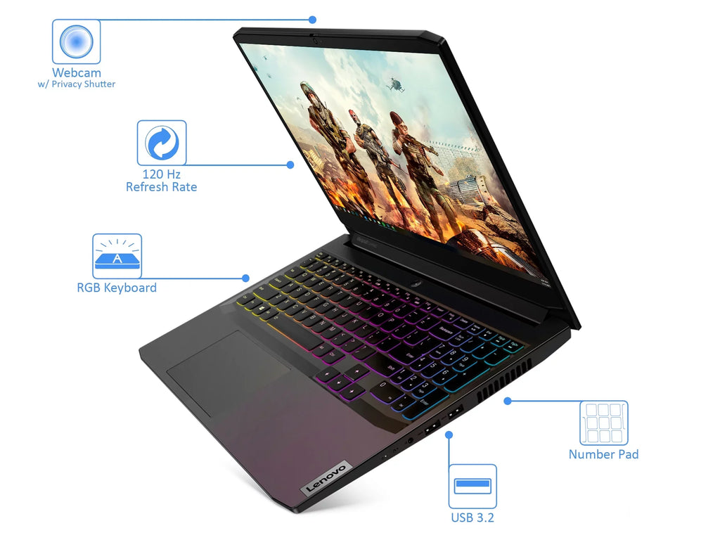Lenovo IdeaPad 3 Gaming Laptop, 15.6" 120Hz FHD Display, AMD Ryzen 5 5600H Upto 4.2GHz, 8GB RAM, 512GB NVMe SSD, NVIDIA GeForce RTX 3050, HDMI, Wi-Fi, Bluetooth, Windows 10 Home (82K20013US)