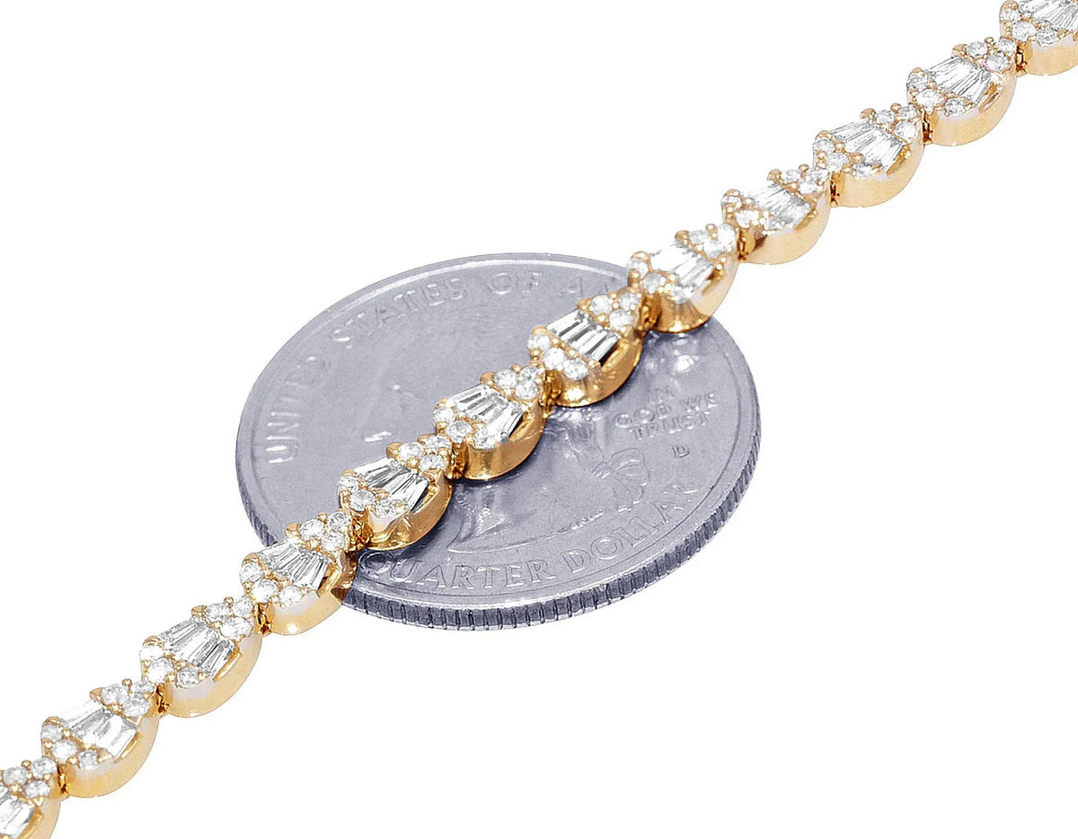 Tear Shaped Baguette Cluster 2.70 CT Diamond Tennis Link Bracelet Gold 4MM 7.75"
