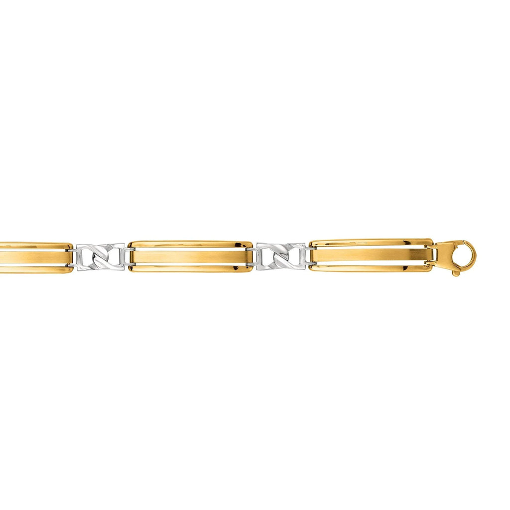 JewelStop 14K Yellow White Gold Shiny 2-Tone Gold Men's Fancy Bracelet, Lobster Clasp - 8.25 Centimeter 11.2Gr.