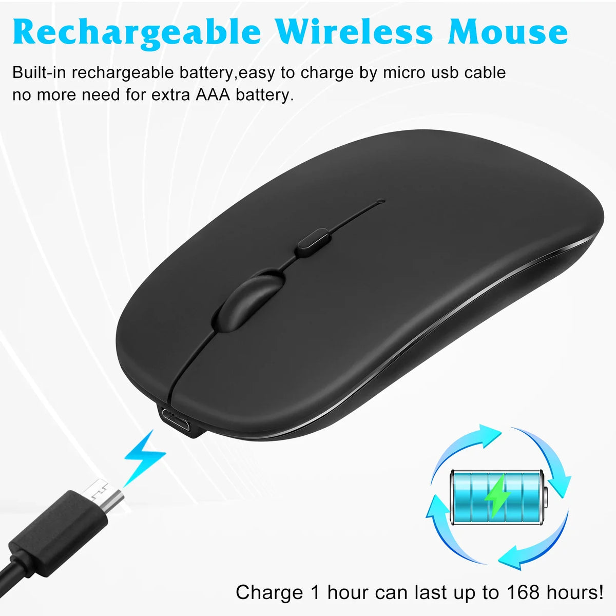 Rechargeable Bluetooth Keyboard and Mouse Combo Ultra Slim Full-Size Keyboard and Ergonomic Mouse for Xiaomi Mi Mix 2S and All Bluetooth Enabled Mac/Tablet/iPad/PC/Laptop - Onyx Midnight