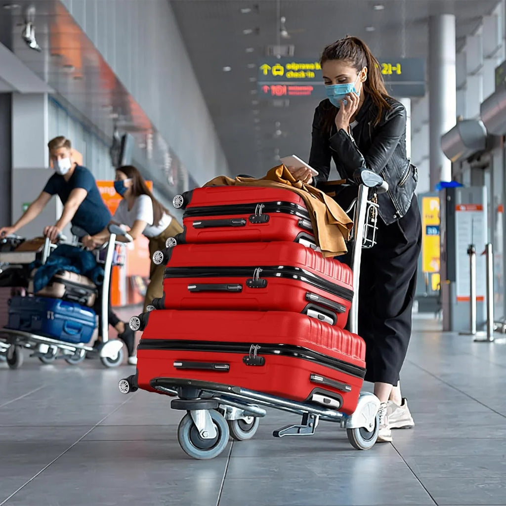 Business - Red (20/24/28) Luggage Set of 3 Hardside Carry on Suitcase Sets with Spinner Wheels & TSA lock, Portable Lightweight ABS Luggages for Travel