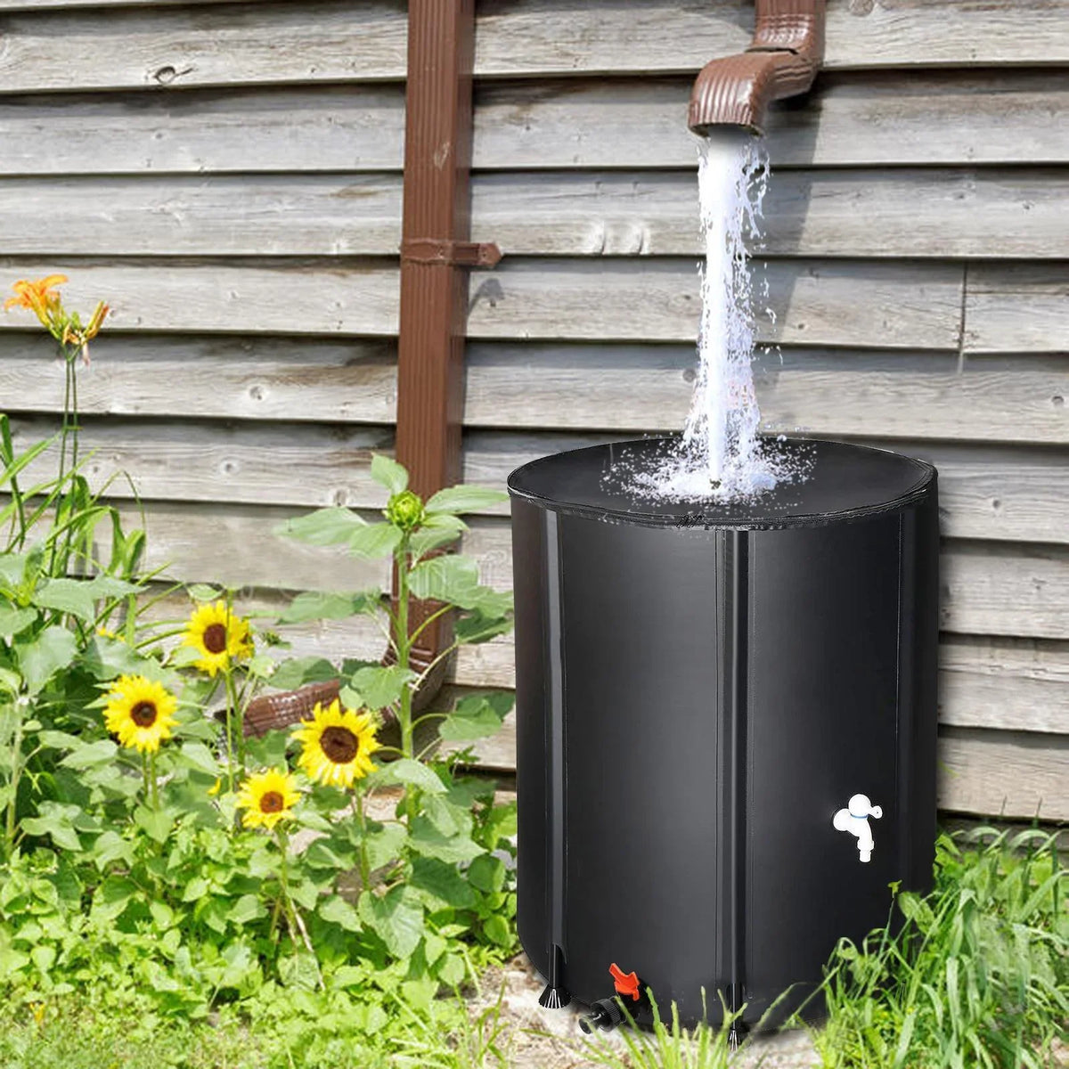 Portable Rain Barrel Water Collector Tank with Spigot Filter Charcoal 50 Gallon