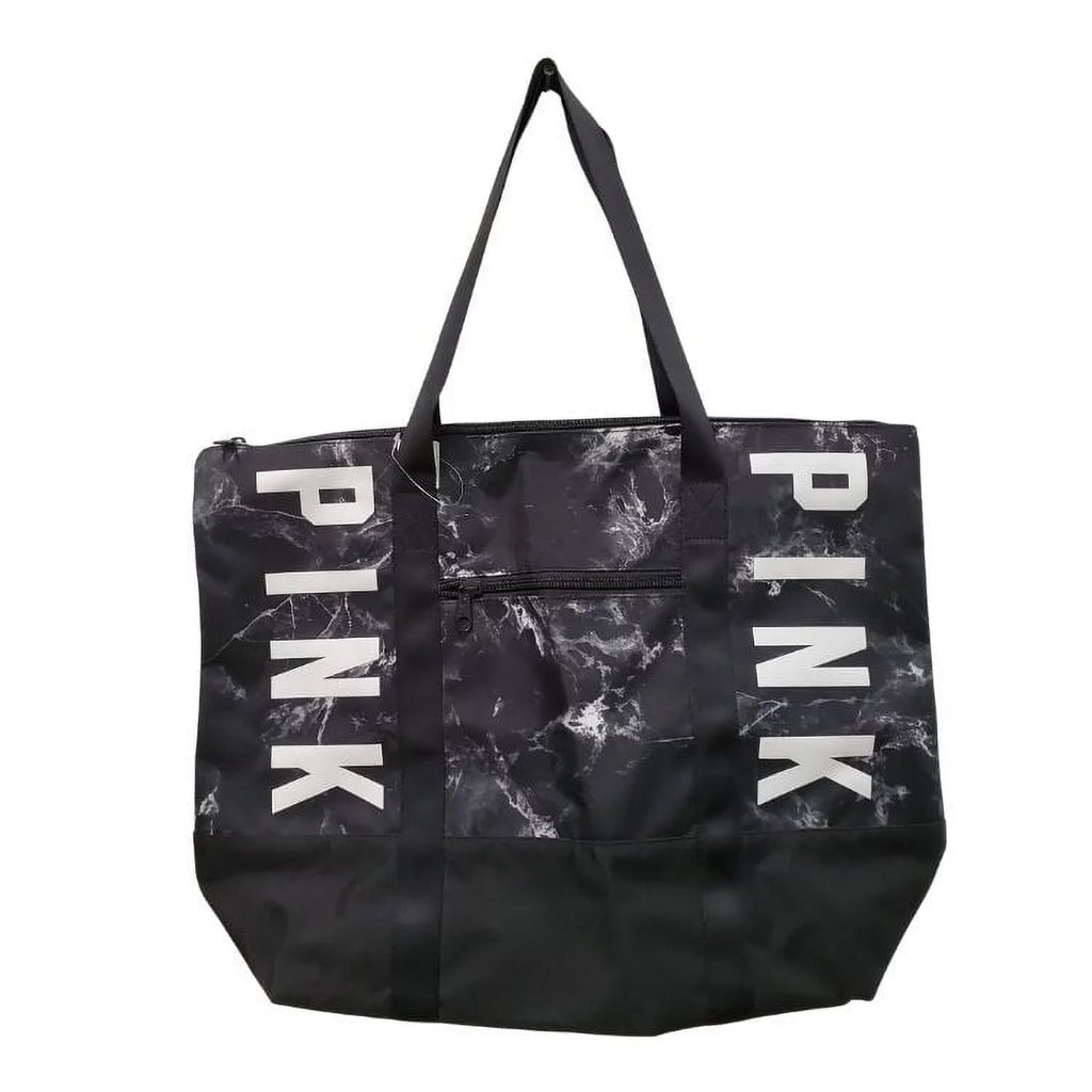 Victoria's Secret Pink Logo Zip Top Tote Gym Book Bag Charcoal Marble New
