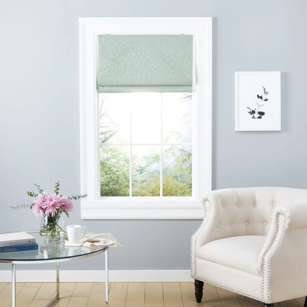Exclusive Home Bolan Botanical Total Charcoal Roman Shade, 23"x 64", Sage