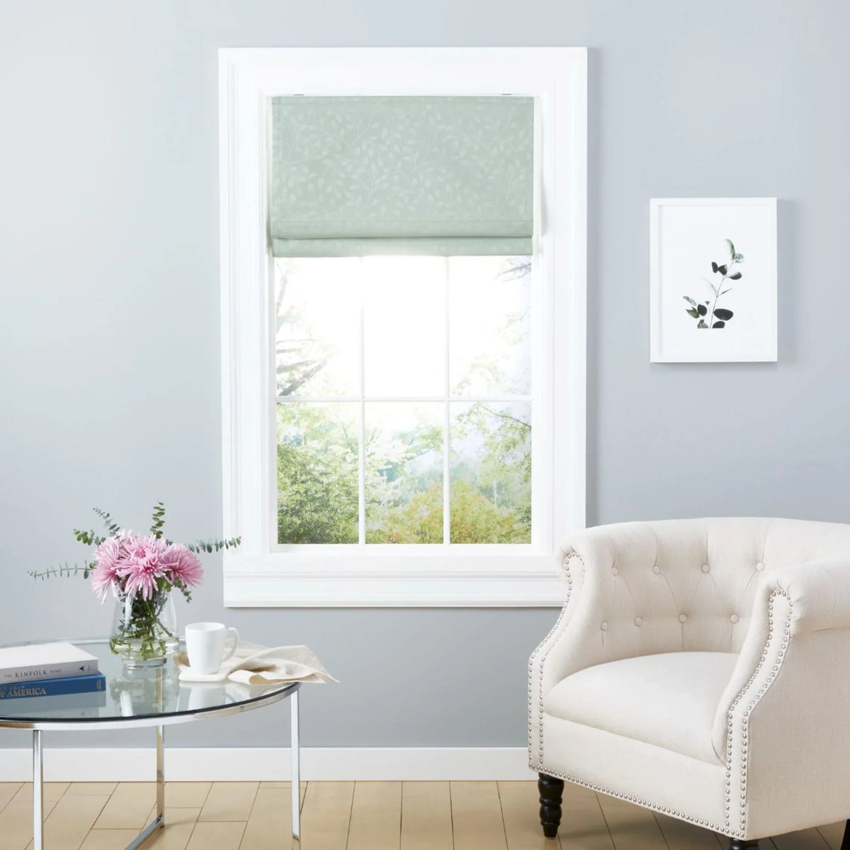 Exclusive Home Bolan Botanical Total Charcoal Roman Shade, 23"x 64", Sage