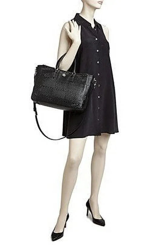 Tory Burch Robinson Double Zip Woven Leather Multi Tote Dark Leather Bag
