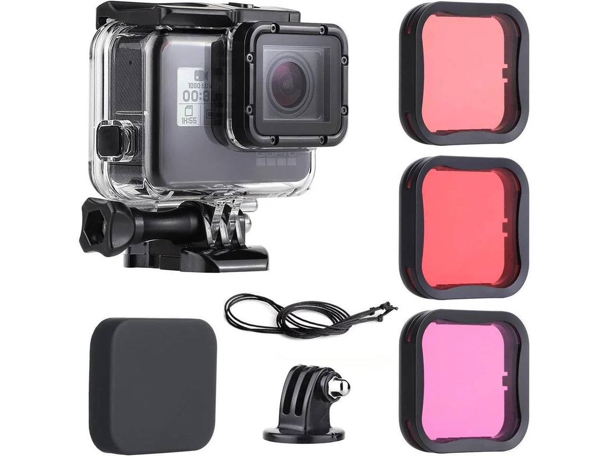 45m Underwater Waterproof Dive Housing Case with 3-Pack Dive Filters for GoPro Hero 5 6 7 Midnight Hero (2018) - Include Backdoor, Quick Release Buckle, Thumb Screw, Tripod Adapter, Lens Cap