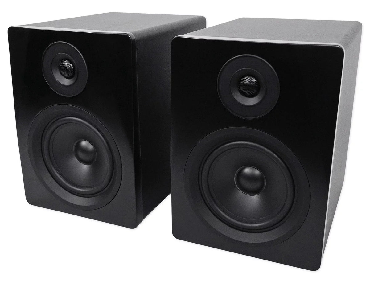 2 Rockville APM5B 5.25" USB Studio Monitor Speakers+36" Dark Wood Premium Stands