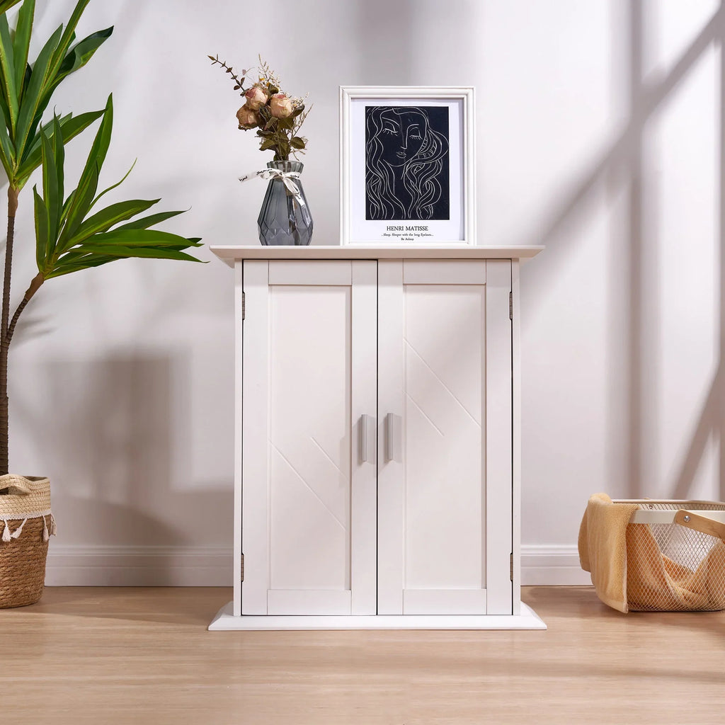 VECELO Bathroom Wall Cabinet, Wooden Hanging Storage Cabinet with 2 Door and Adjustable Shelves, Multipurpose Storage Cabinet for Bathroom Kitchen Living Room, White