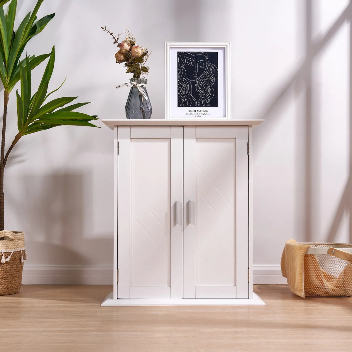 VECELO Bathroom Wall Cabinet, Wooden Hanging Storage Cabinet with 2 Door and Adjustable Shelves, Multipurpose Storage Cabinet for Bathroom Kitchen Living Room, White