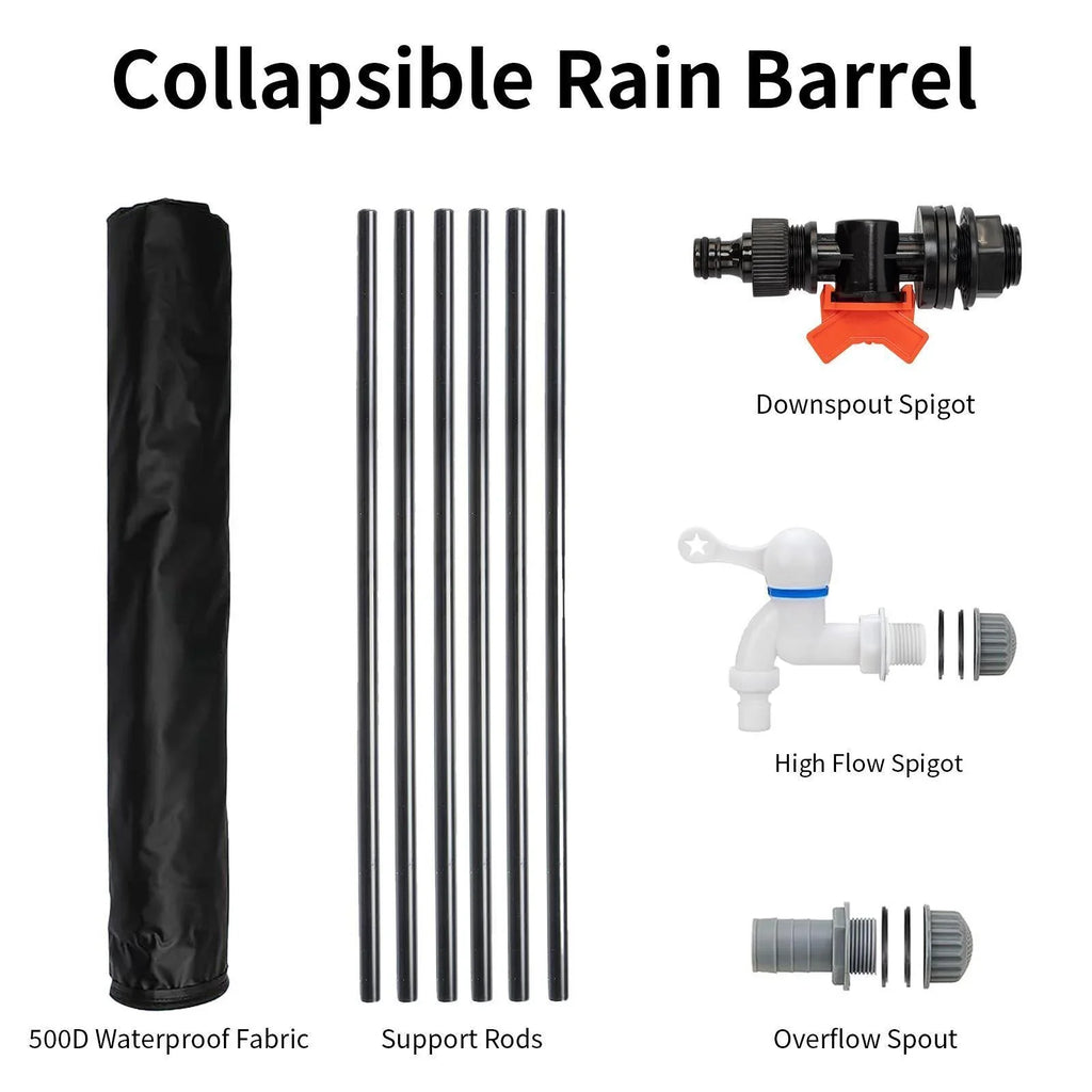 Portable Rain Barrel Water Collector Tank with Spigot Filter Charcoal 50 Gallon