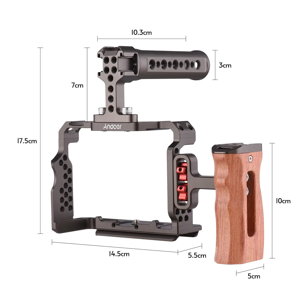 Walmeck Andoer Aluminum Alloy Cage Kit with Video Rig Handle Wooden Grip Replacement for Sony A7R III/ A7 II/ A7III
