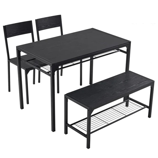 ALFRESCO Charcoal 4-Piece Dining Table Set for 4 - Includes 2 Chairs, 1 Bench, Ideal for Small Spaces