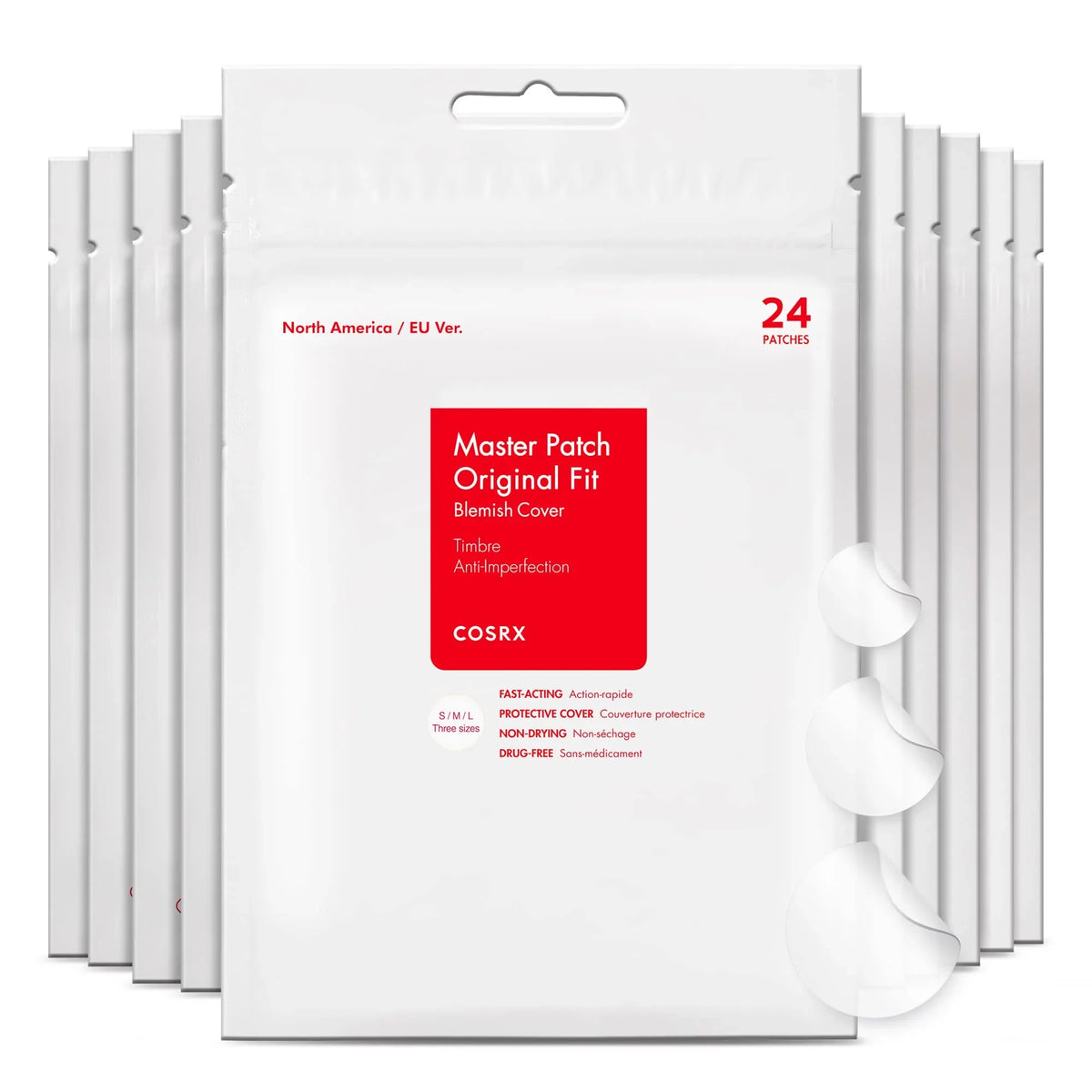 Cosrx Acne Pimple Patch Absorbing Hydrocolloid Original 3 Size Patches For Blemishes And Zits Cover, Spot Stickers For Face And Body, Not Tested On Animals, No Toxic Ingredients (240 Count (Pack.