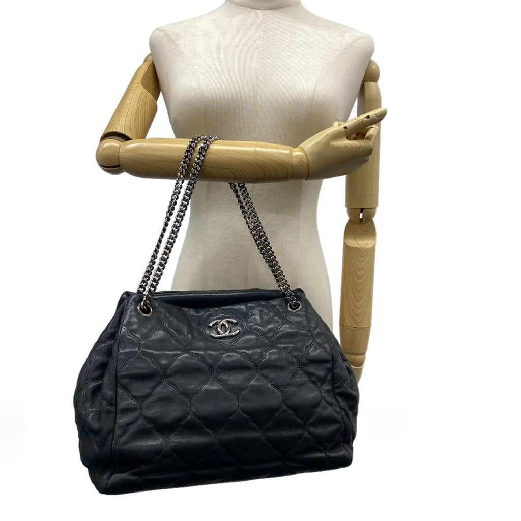 Pre-Owned CHANEL Bubble Quilt Chain Shoulder Coco Mark Handbag Charcoal Women's Z0005974 (Fair)