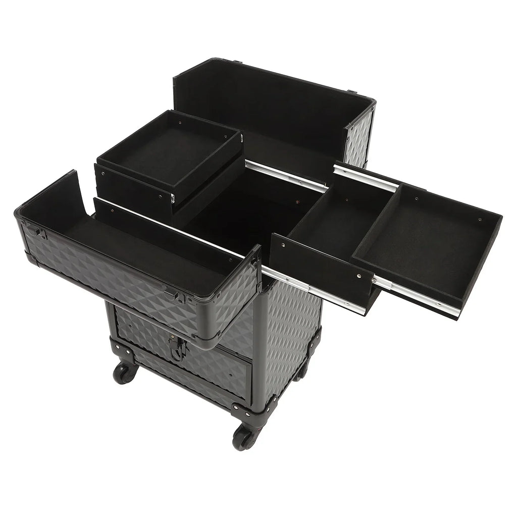 Aiqidi Rolling Makeup Train Case Wheeled Manicure Storage Case Trunk Nail Organizer Luggage Cart Salon Cosmetic Trolley Box Charcoal
