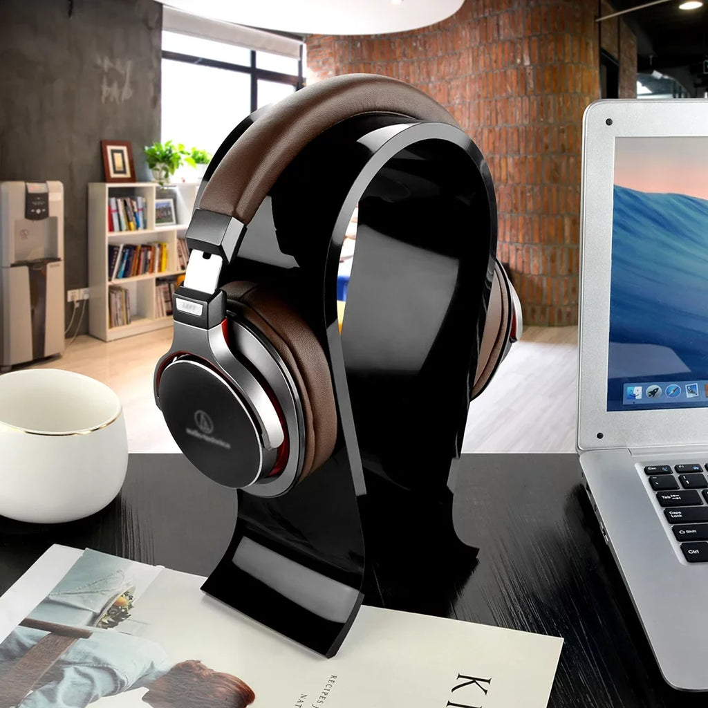 Geekria Acrylic Omega Headphone Stand for Over-Ear Headphones, Gaming Headset Stand, Desk Display Hanger Compatible with Sony, AKG, Sennheiser, JVC, Philips, Bang & Olufsen Headsets Charcoal