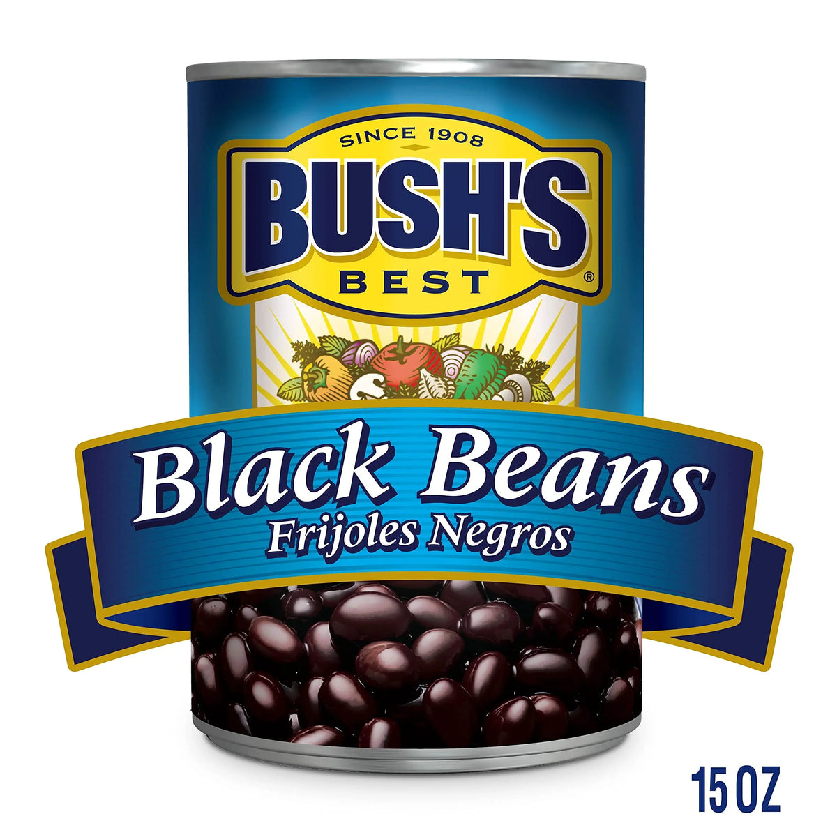 Bush,S Best 15 Oz Canned Dark Beans, Source Of Plant Based Protein And Fiber, Low Fat, Gluten Free, (Pack Of 12)
