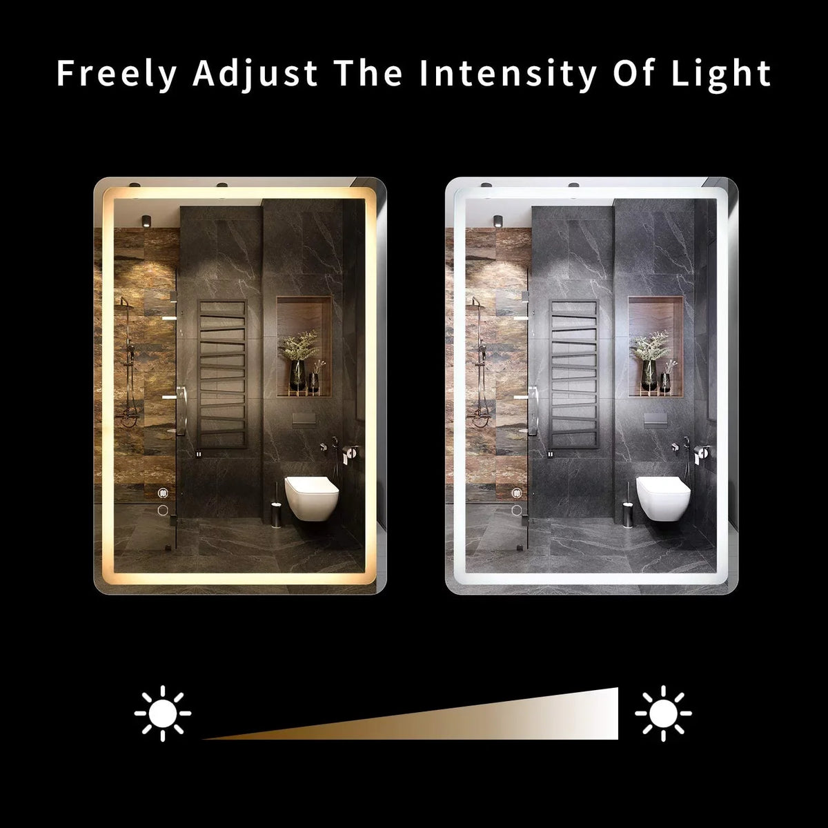 Simple Deluxe 36 x 28 Centimeter Large Wall Anti-Fog Dimmable LED Bathroom Vanity Makeup Mirror with White/Warm Light(Horizontal/Vertical), Transparent