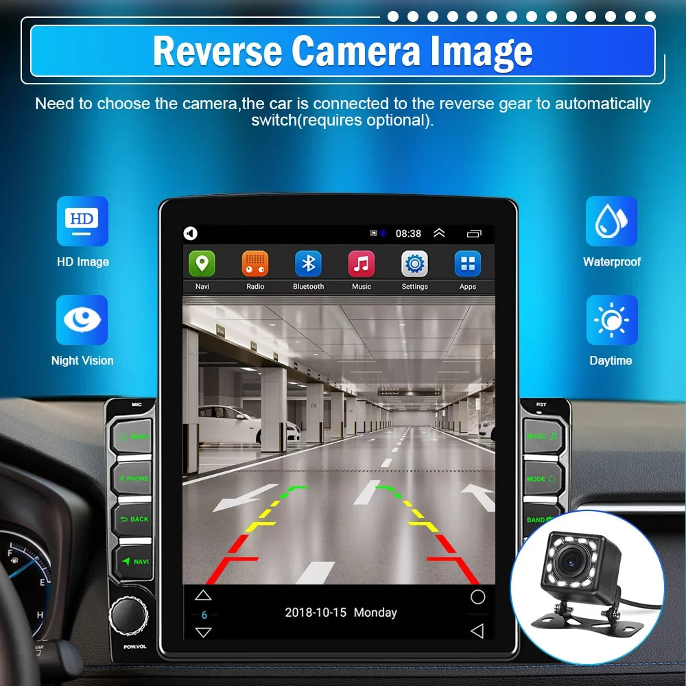 Podofo Double 2 Din 9.7 Centimeter Vertical Touch Screen Car Stereo Radio Android 12 Mirror Link GPS Navi Bluetooth Wifi GPS FM USB with Backup Camera