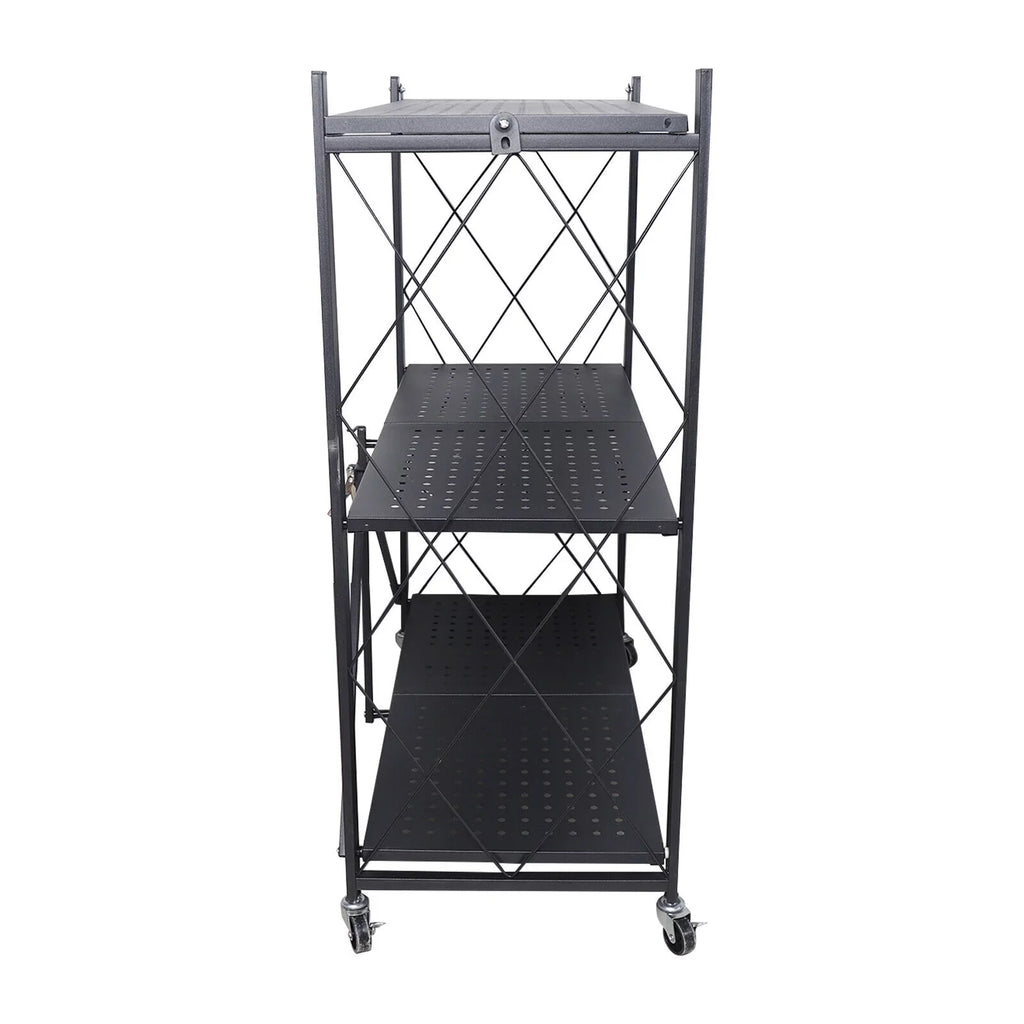 Miumaeov 3-Tier Kitchen Foldable Metal Rolling Trolley Cart Movable Utility Rack Storage Shelves Holder with Wheel Midnight