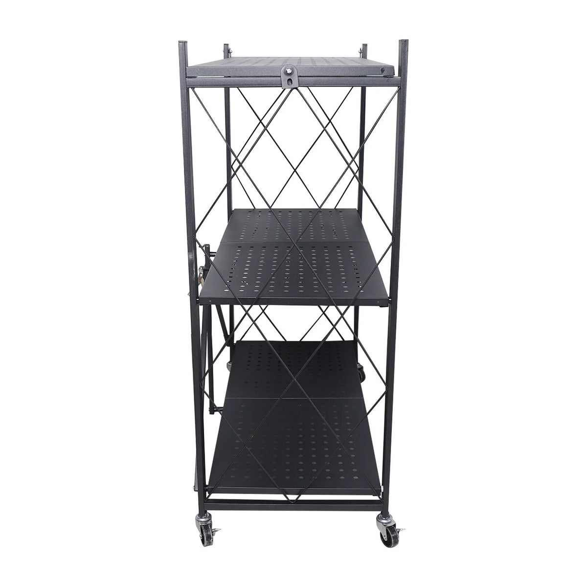 Miumaeov 3-Tier Kitchen Foldable Metal Rolling Trolley Cart Movable Utility Rack Storage Shelves Holder with Wheel Midnight