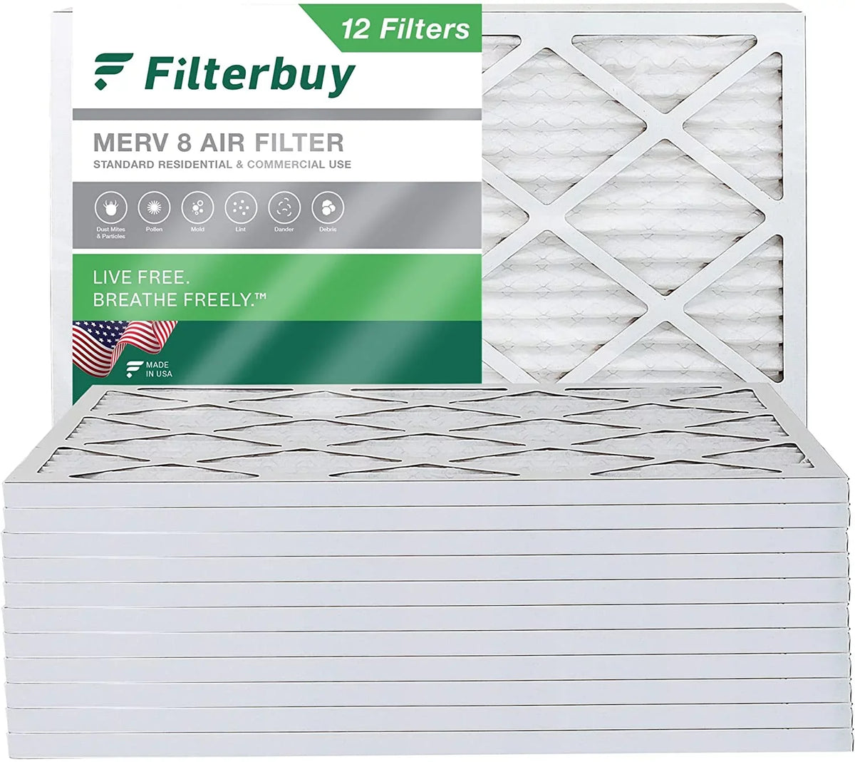 Filterbuy 20x23x1 MERV 8 Pleated HVAC AC Furnace Air Filters (12-Pack)