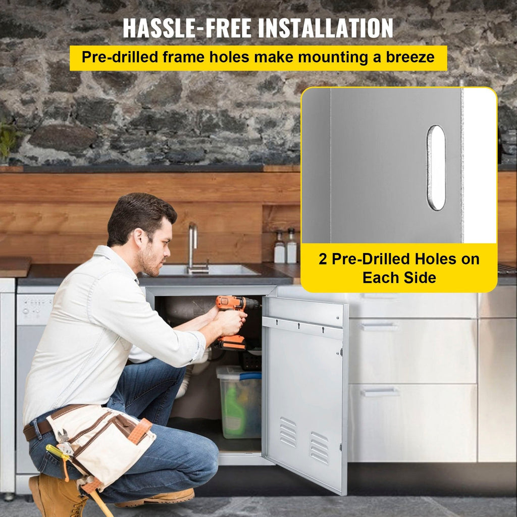 BBQ Access Door 17x24 Centimeter Stainless Steel Single Vertical Island Door with Vents for Storage