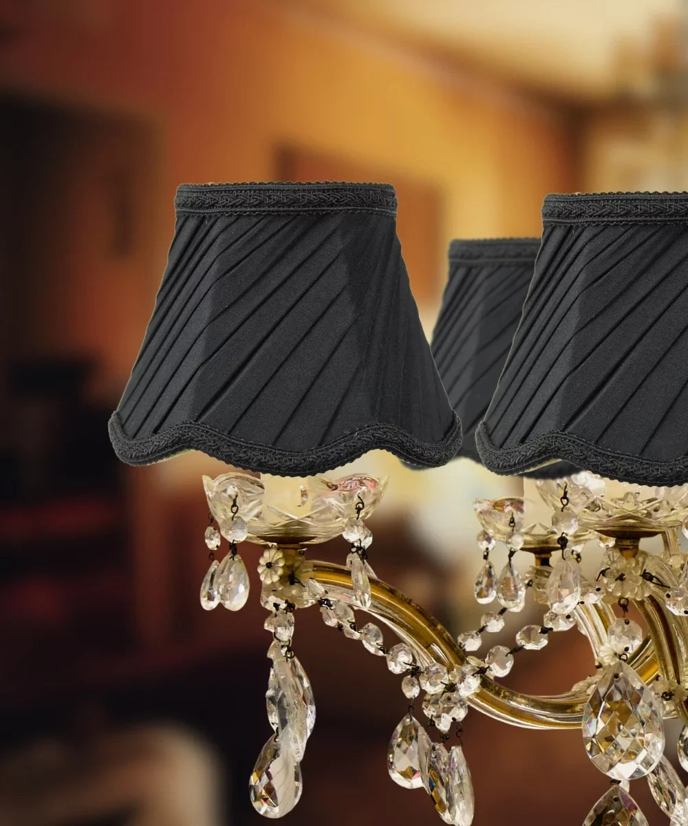 Set of 6 Charcoal Parchment Gold-Lined Chandelier Candle Clip Lamp Shade 3x6x5