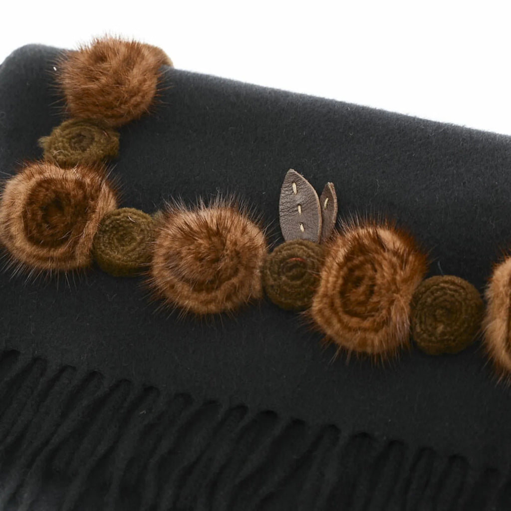 Pre-Owned Fendi Stole Scarf Flower Motif Midnight 100% Cashmere (Good)
