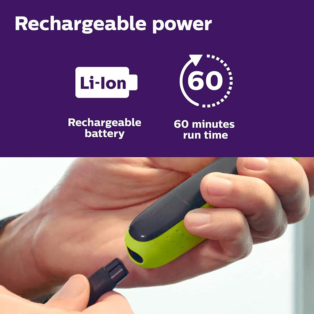 Philips Norelco OneBlade Face + Body Hybrid Electric Trimmer and Shaver QP2630/70 - Midnight Green, & Silver