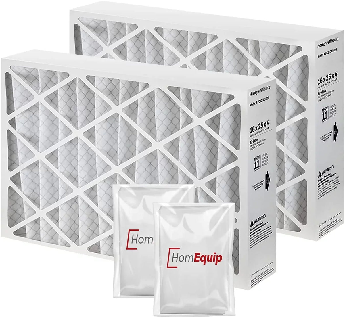 Honeywell FC100A1029 Furnace Filters, 16 x 25 x 4 Air Filter Replacement Merv 11 Filter Media with Homequip Disposal Bag (2 Pack)