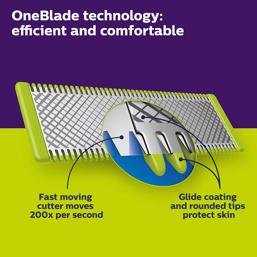 Philips Norelco OneBlade Face + Body Hybrid Electric Trimmer and Shaver QP2630/70 - Midnight Green, & Silver