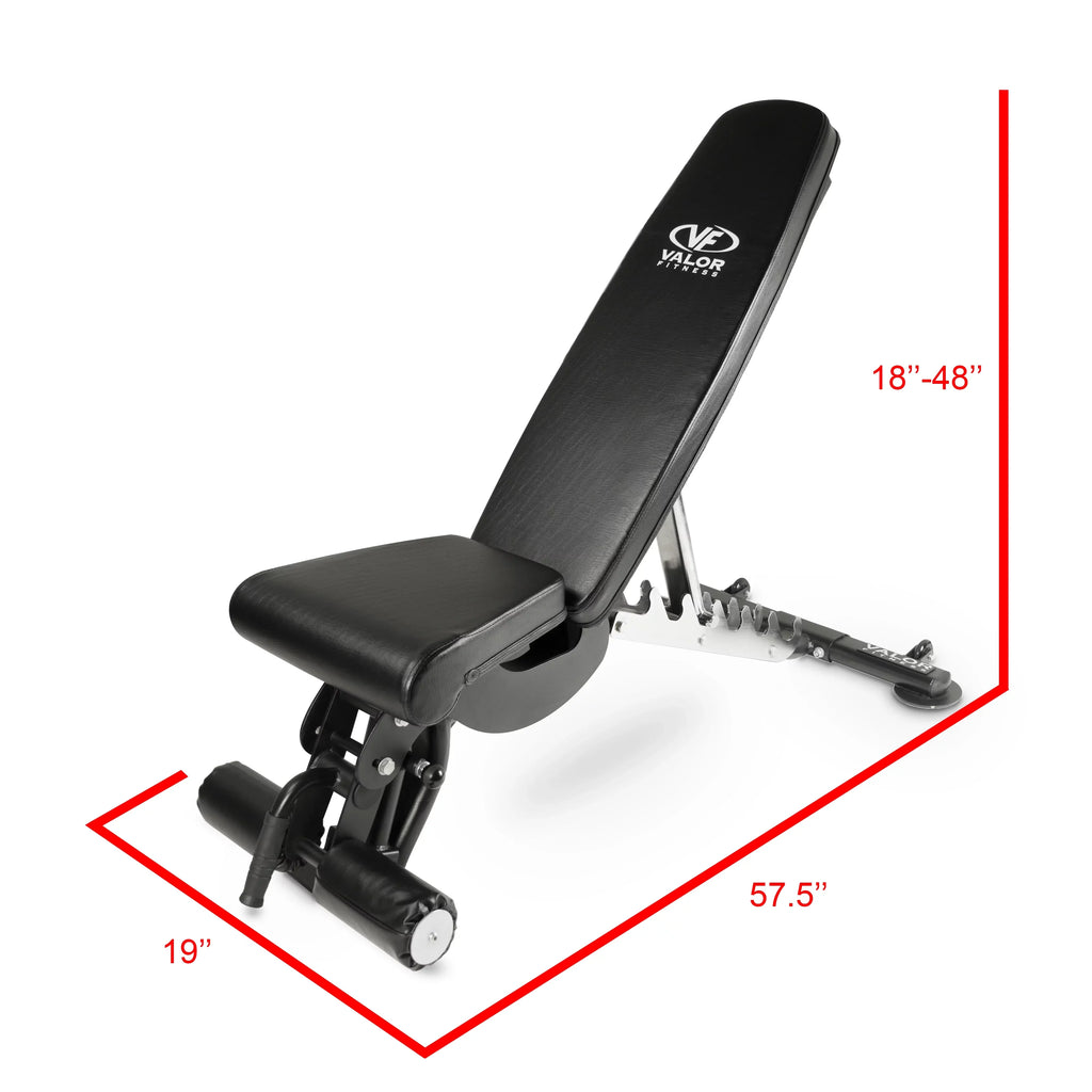 Valor Fitness Heavy Duty Adjustable Weight Bench with Nylon Wheels – 7 Positions Including Flat, Incline, and Decline Bench Press, Midnight -DD-40