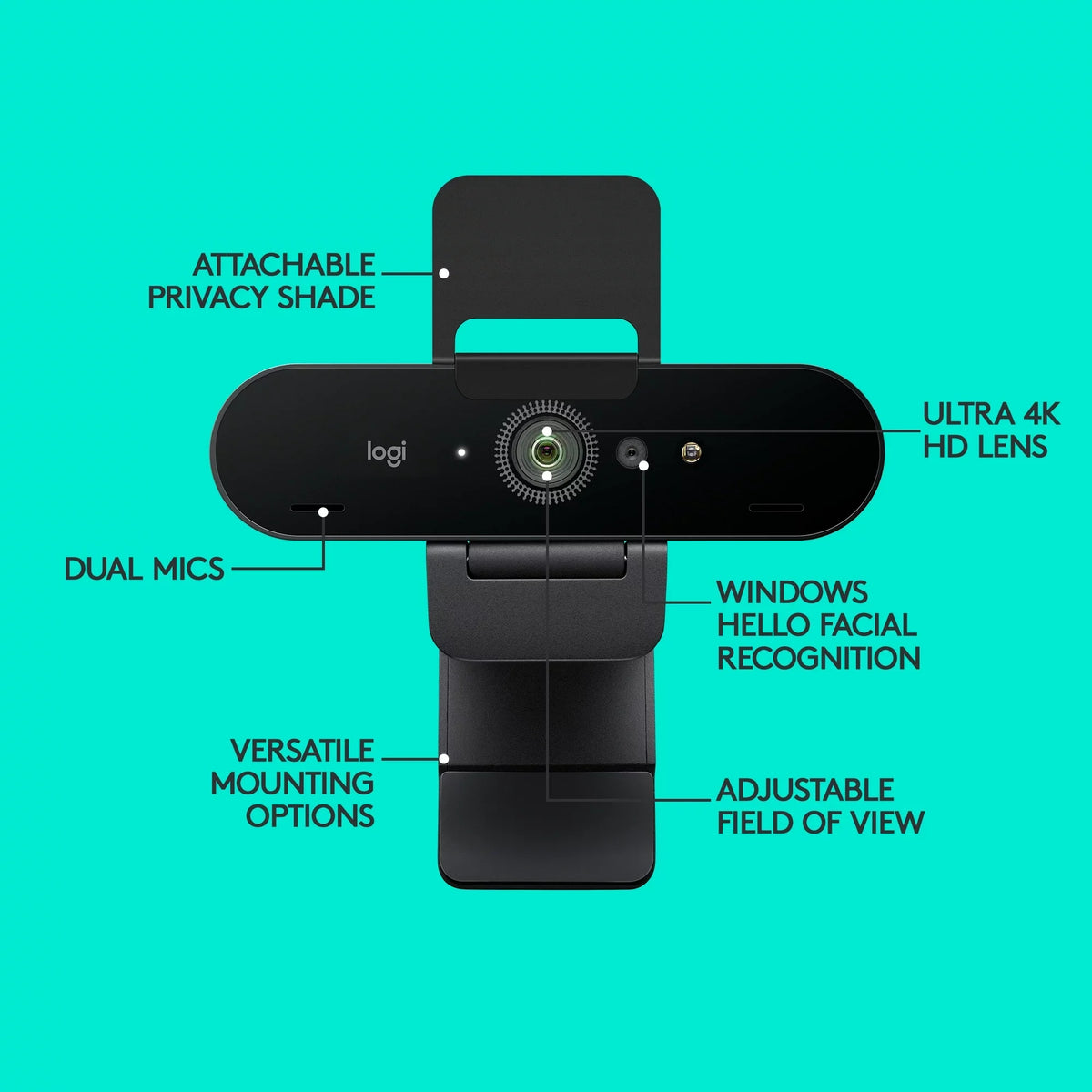 Logitech 4K Pro Webcam with HDR and Noise-Canceling Mics, Onyx