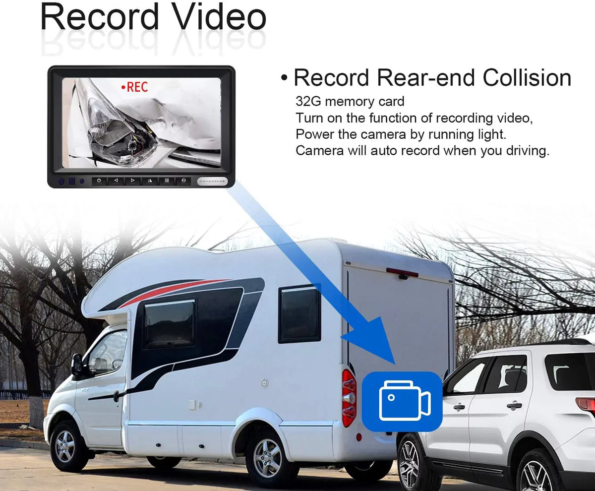 ZEROXCLUB 1080P FHD Digital Wireless Backup Camera System Kit for RV/Truck/Trailer/Van/Bus,Night Centimeter HD LCD Monitor,IP69 Waterproof Rear View Camera No Interference Record-HW02