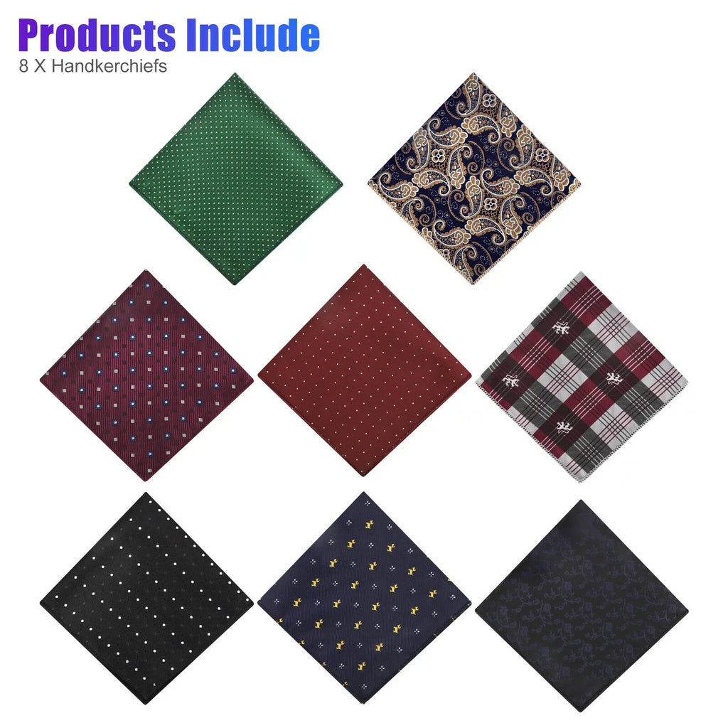 8PCS Men Silk Pocket Square Handkerchief Fashion Floral Dot Hanky Party Wedding