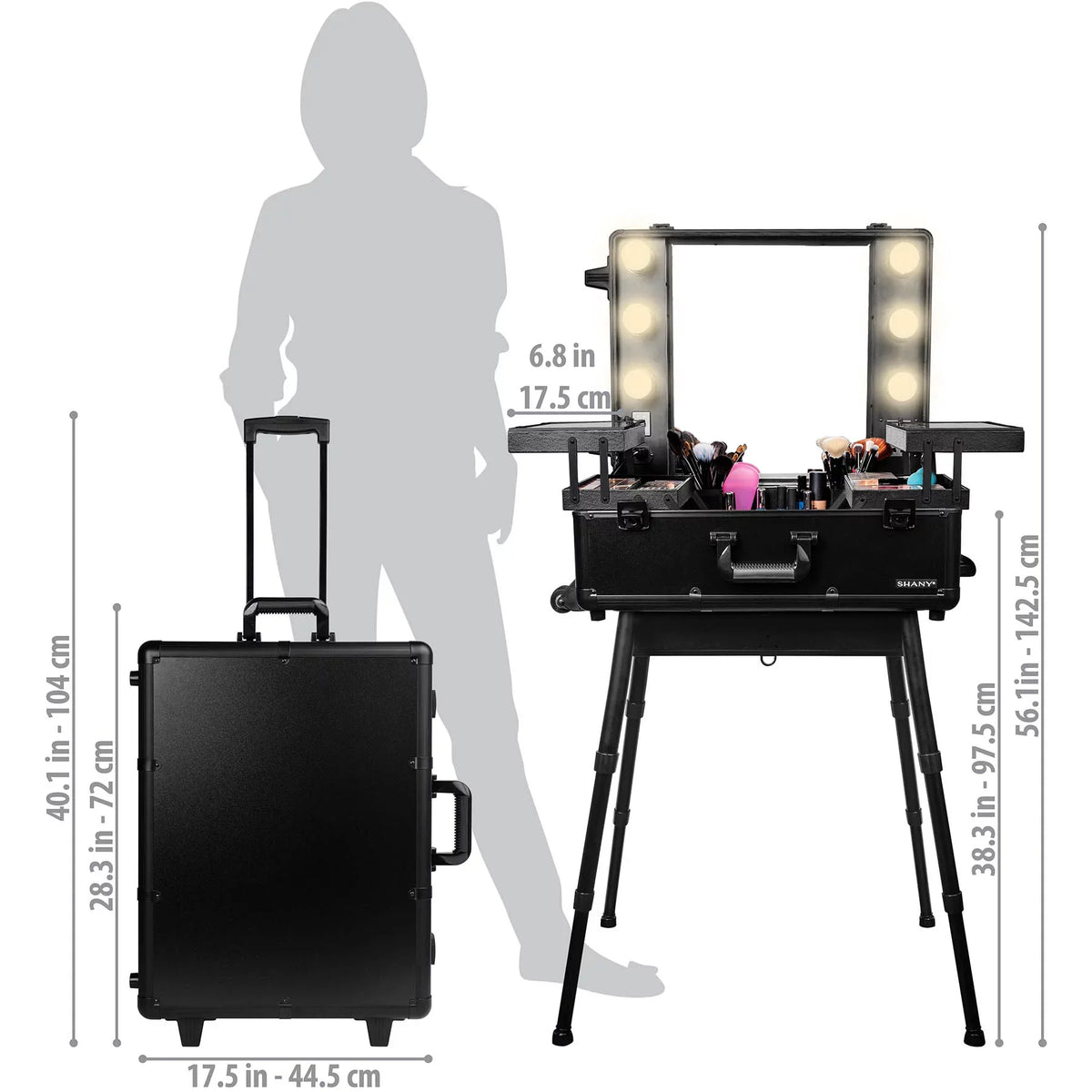 SHANY Studio ToGo Wheeled Trolley Makeup Case & Organizer with Light - Charcoal