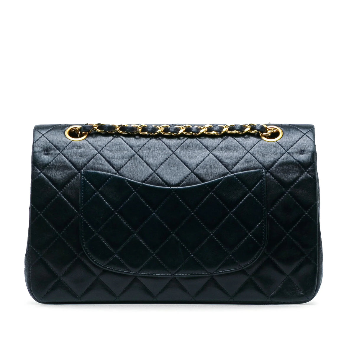 Pre-Owned Authenticated Chanel Medium Classic Lambskin Double Flap Leather Blue Shoulder Bag Unisex (Good)