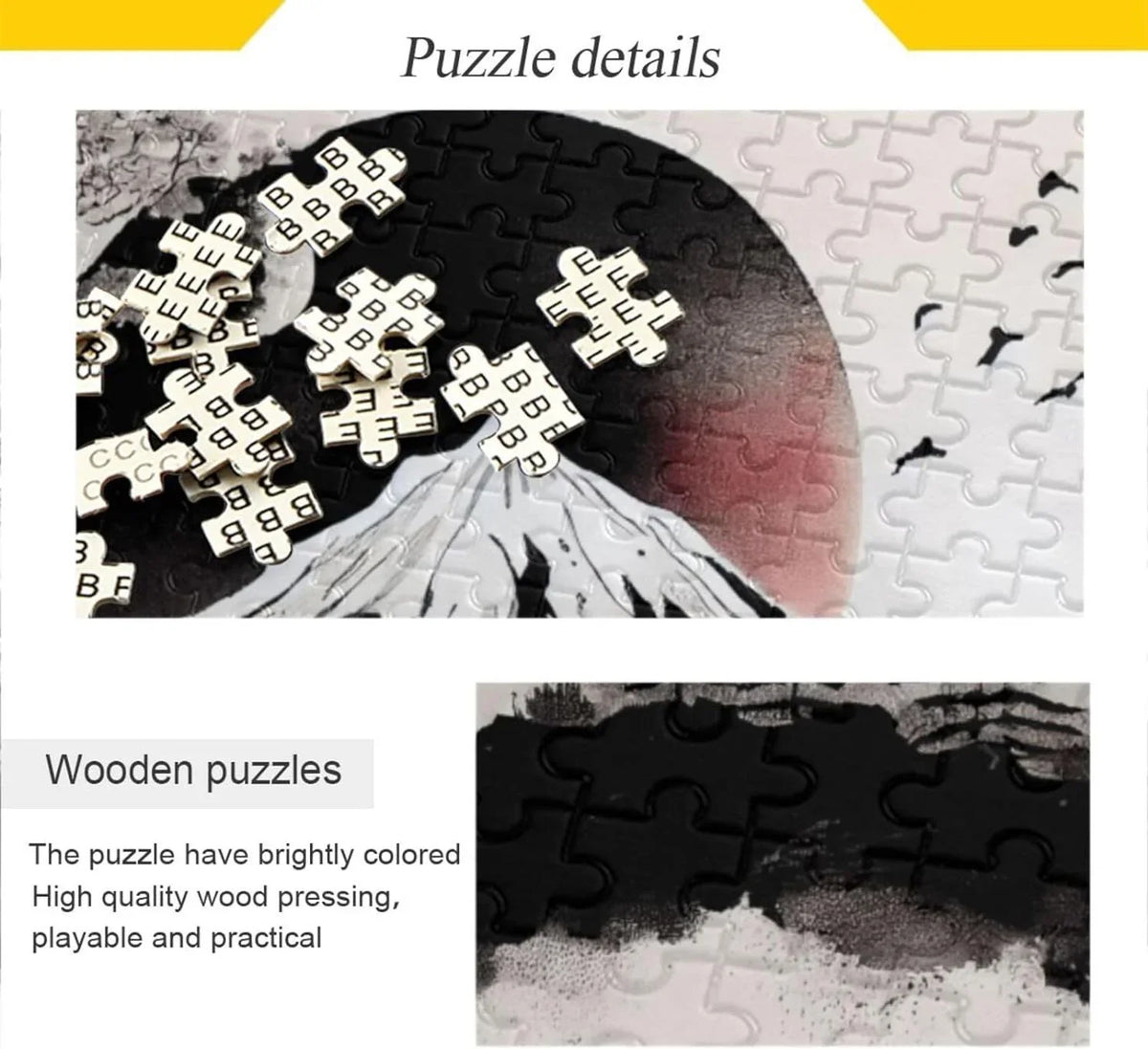 500 PCS Wooden Jigsaw Puzzle Japanese Traditional Painting Print, Zigsaw with Storage Bag, Puzzle for Adults, Fun Challenging Brain Exercise Family Game Gift for Kids Friends Parents