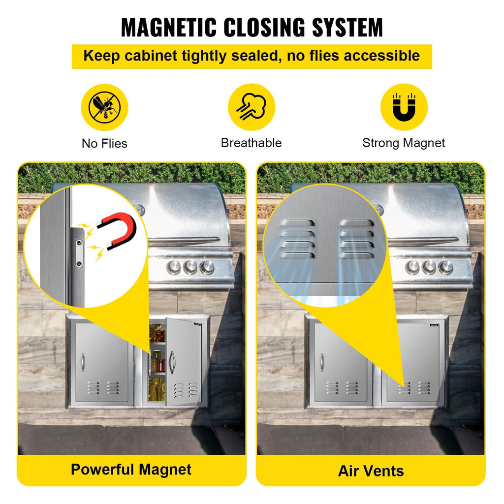 BBQ Access Door 17x24 Centimeter Stainless Steel Single Vertical Island Door with Vents for Storage