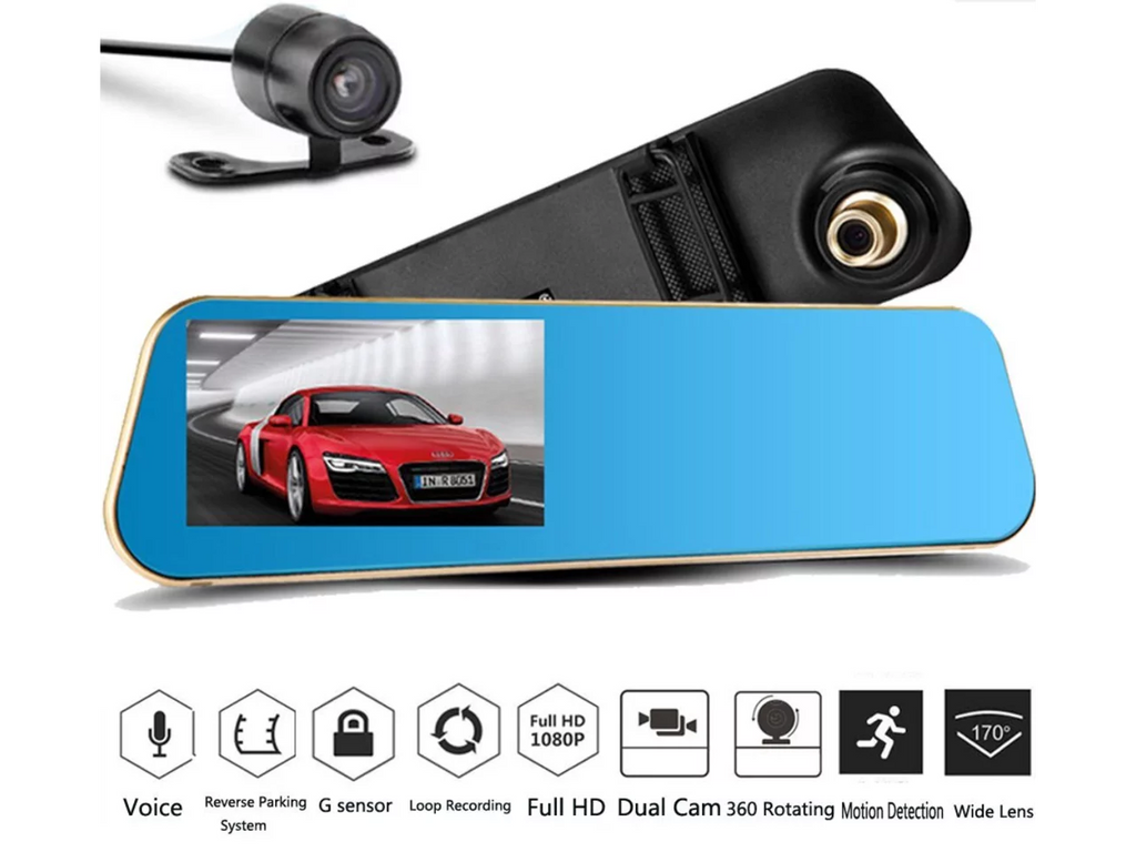 X10 Car DVR, Car Camera Car Video Recorder Full HD 1080P Car Video Camera 4.3 Unit LCD with Dual Lens for Vehicles Front Rearview Mirror DVR Dash Cam with Reverse Parking System